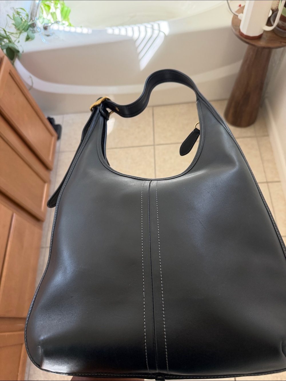 Coach Ergo:  Black Leather Shoulder Bag with Gold Hardware